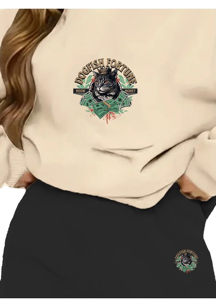 Eşofman Takımı Oversize Felinefortune Baskılı Eşofman Takımı,sevgili,çift Kombini Bej fiyatları