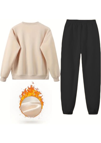 Eşofman Takımı Oversize Felinefortune Baskılı Eşofman Takımı,sevgili,çift Kombini Bej indirimleri