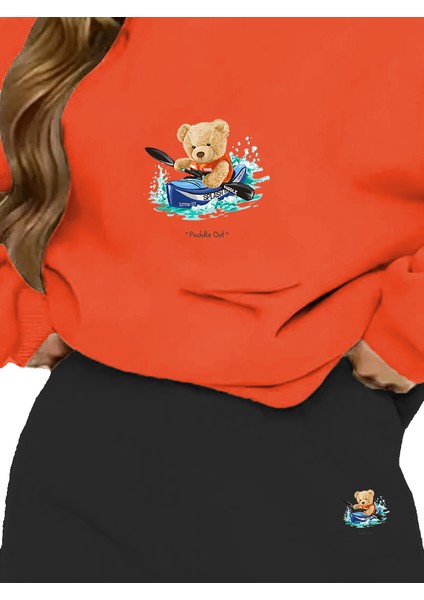 Eşofman Takımı Oversize Paradise Baskılı Eşofman Takımı,sevgili,çift Kombini Turuncu