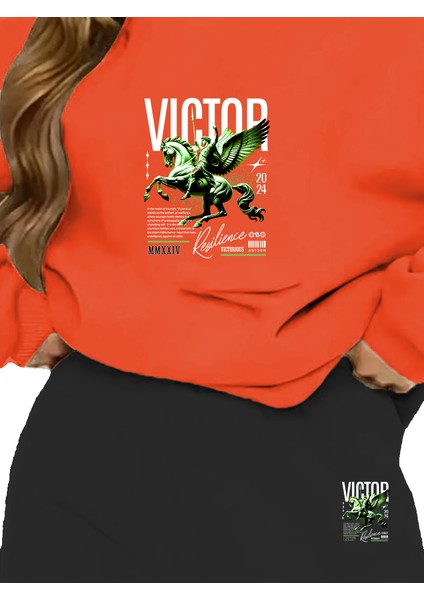Eşofman Takımı Oversize Victory Baskılı Eşofman Takımı,sevgili,çift Kombini Turuncu