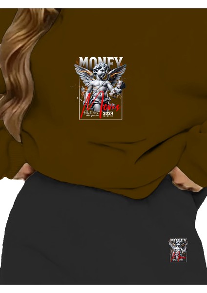 Eşofman Takımı Oversize Monster Baskılı Eşofman Takımı,sevgili,çift Kombini Kahverengi