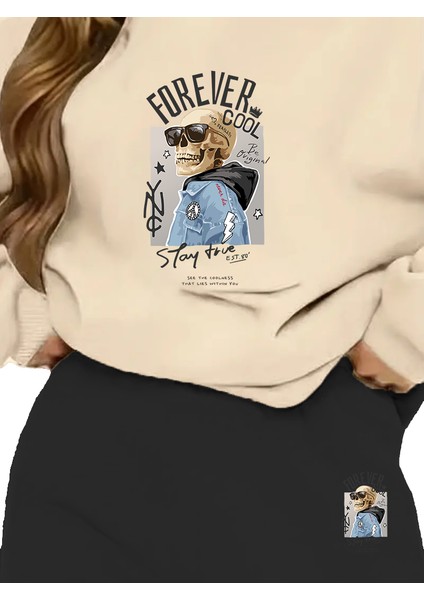 Eşofman Takımı Oversize Forevercool Baskılı Eşofman Takımı,sevgili,çift Kombini Bej