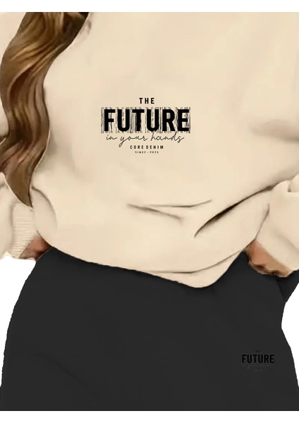 Eşofman Takımı Oversize Future Baskılı Eşofman Takımı,sevgili,çift Kombini Bej modelleri