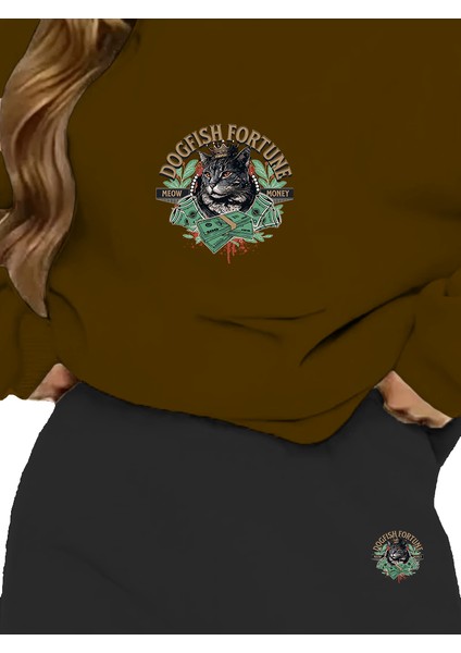 Eşofman Takımı Oversize Felinefortune Baskılı Eşofman Takımı,sevgili,çift Kombini Kahverengi modelleri