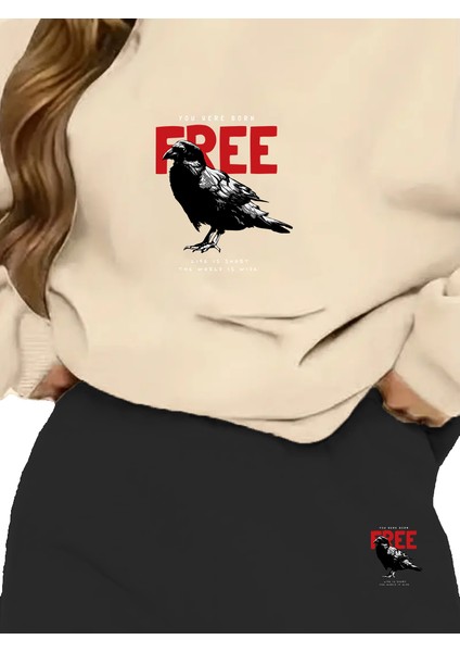 Eşofman Takımı Oversize Free Baskılı Eşofman Takımı,sevgili,çift Kombini Bej fiyatları