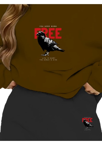 Eşofman Takımı Oversize Free Baskılı Eşofman Takımı,sevgili,çift Kombini Kahverengi fırsatları