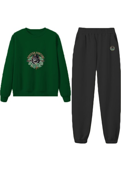 Eşofman Takımı Oversize Felinefortune Baskılı Eşofman Takımı,sevgili,çift Kombini Yeşil fiyatları