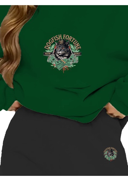 Eşofman Takımı Oversize Felinefortune Baskılı Eşofman Takımı,sevgili,çift Kombini Yeşil indirimleri