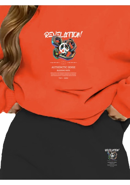 Eşofman Takımı Oversize Revenge Baskılı Eşofman Takımı,sevgili,çift Kombini Turuncu