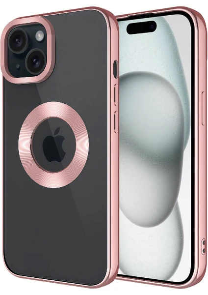 ZORE Apple iPhone 15 Kılıf Kamera Korumalı Logo Gösteren Omega Kapak - Rose Gold