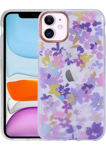 Apple iPhone 11 Kılıf Desenli Simli Sert Inka Kapak - No4