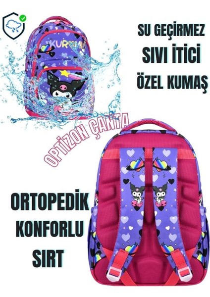 Kuromi Desenli Beşli Çocuk İlkokul Okul Çantası - Termal Beslenme Seti - Kalemlik - Suluk modelleri