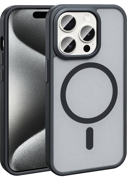 Apple iPhone 15 Pro Kılıf Magsafe Şarj Özellikli Mat Arka Yüzey Sio Kapak - Siyah