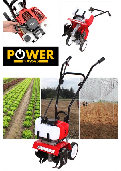 Power Black Bahçe Çim Toprak Belleme Benzinli Mini Çapalama Makinası