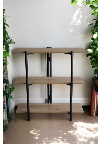 Armony Serisi, Dekoratif 3 Raflı Metal Çiçeklik Saksı Standı Saksılık, Çok Amaçlı Raf, Meşe modelleri