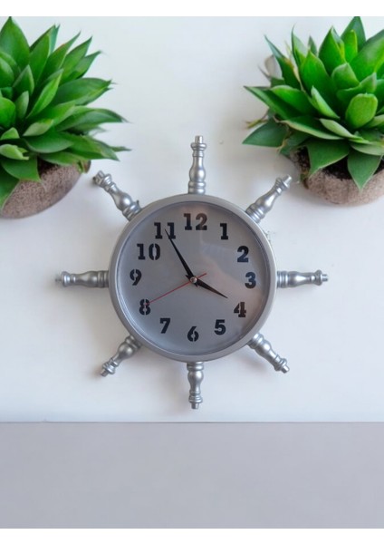 Gümüş Renkli Ahşap Dümen Duvar Saati Çap 37 Cm indirimleri