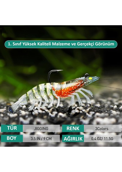 3 Adet Silikon Karides Balık Yemi 9cm 11.5gr Gerçekçi Levrek Katili Yem Lrf Spin