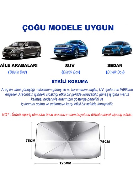 Oto Katlanabilir Güneşlik Şemsiye Ön Cam Gölgelik 125X75CM Özel Esnek Saplı Güneş Koruyucu AL4521 modelleri
