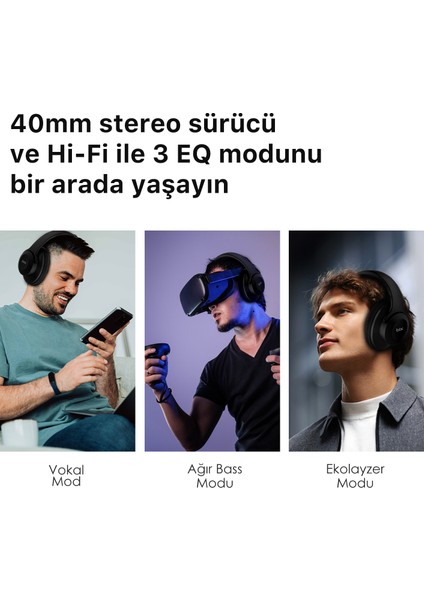 Soundcraft Bh2 Katlanabilir Hoparlör Özellikli Eq Mod Tf Kart Girişli 40MM Sürücü Kablosuz Bluetooth 5.3 Kulaküstü Kulaklık Siyah