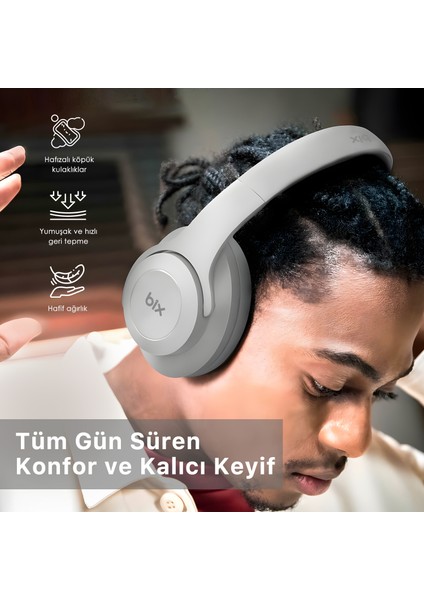 Soundcraft Bh2 Katlanabilir Hoparlör Özellikli Eq Mod Tf Kart Girişli 40MM Sürücü Kablosuz Bluetooth 5.3 Kulaküstü Kulaklık beyaz