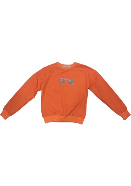 Kız Çocuk Dreamland Yazı Desenli Arkası Yazı Resim Baskılı Turuncu Renk Sweatshirt