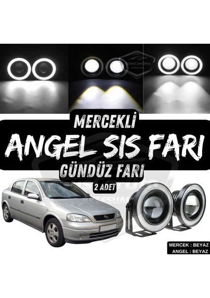 Opel Astra G 1998-2004 Uyumlu Üniversal Mercekli Angel Sis Farı Metal Su Geçirmez 76 mm Beyaz Halkalı Gündüz Farı Angel Eyes 2 Adet
