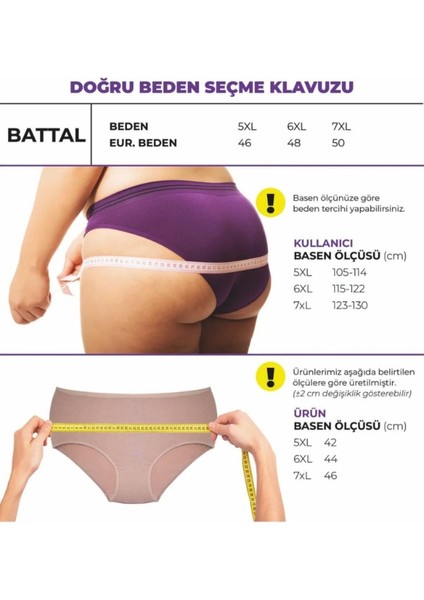 ALYA UNDERWEAR Kadın Battal Külot 5'li Paket - 2 Adet Siyah, 1 Adet Beyaz, 2 Adet Ten (5XL, 6XL, 7XL)