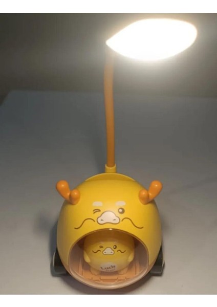 Çocuk Odası Sevimli Karikatür Kalem Tutucu ve Çalışma Masa Lambası - Çok Fonksiyonlu Tekerlekli 2 Kademeli Işık