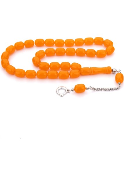 Güzel Çekimli Iri Boy Portakal Renk Toz Kehribar Tesbih