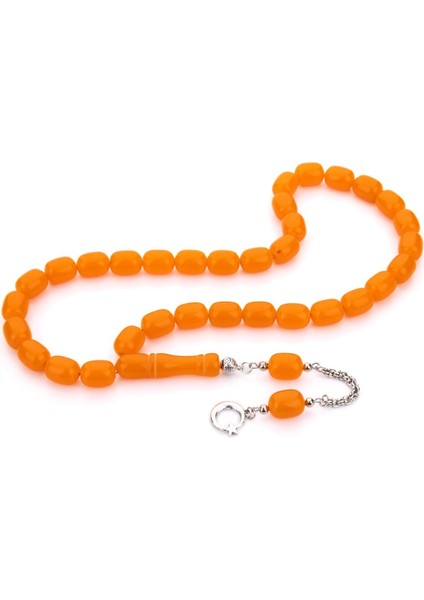 Güzel Çekimli Iri Boy Portakal Renk Toz Kehribar Tesbih fiyatları