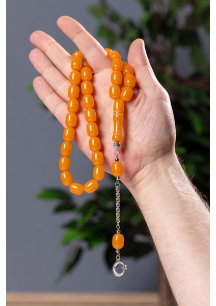 Güzel Çekimli Iri Boy Portakal Renk Toz Kehribar Tesbih modelleri