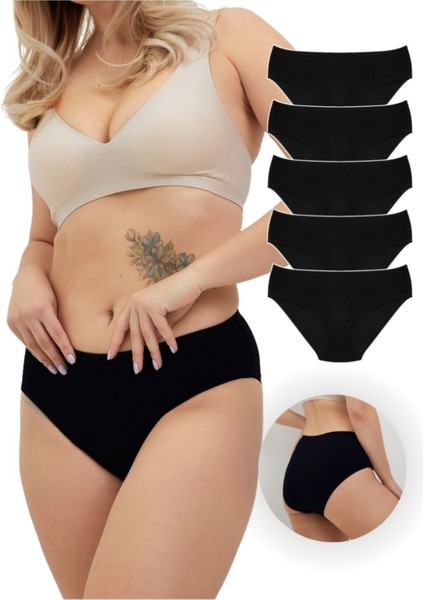 ALYA UNDERWEAR Kadın Pamuklu Bato / Hipster Külot - 5 Adet Siyah (S, M, L, XL, 2XL, 3XL)