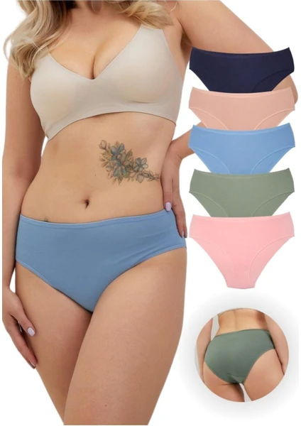 ALYA UNDERWEAR Kadın Pamuklu Renkli Bato / Hipster Slip Külot- Lacivert, Yeşil, Pembe, Pudra, Mavi -5'li Paket