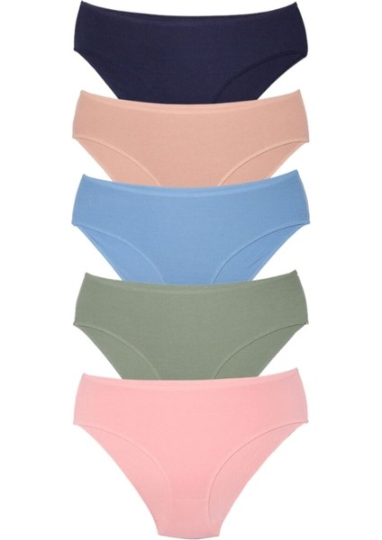 ALYA UNDERWEAR Kadın Pamuklu Renkli Bato / Hipster Slip Külot- Lacivert, Yeşil, Pembe, Pudra, Mavi -5'li Paket