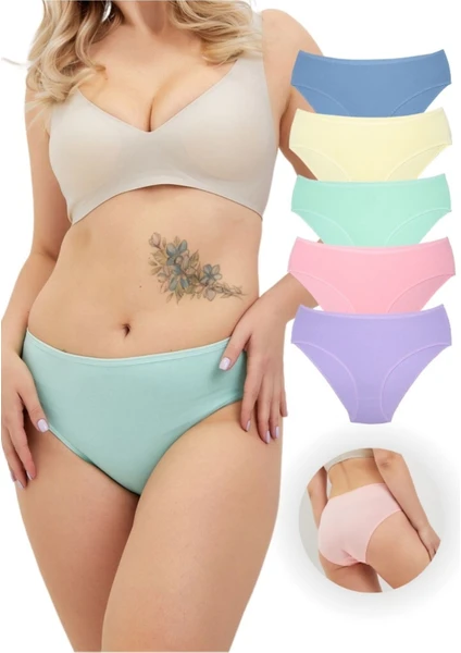 ALYA UNDERWEAR Kadın Pamuklu Renkli Bato / Hipster Slip Külot- Sarı, Mint, Lila, Mavi, Somon -5'li Paket