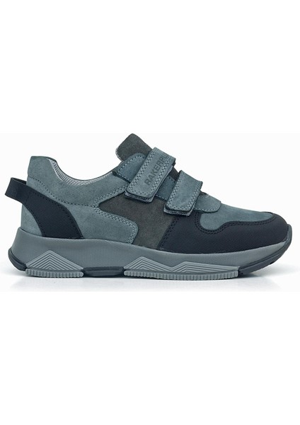 Hakiki Deri Koyu Gri Siyah Çocuk Cırtlı Sneakers Spor Ayakkabı modelleri