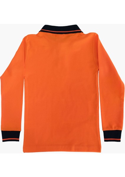 Polo Yaka T-Shirt Çocuk Uzun Kol Siyah Çizgi Yaka Turuncu Okul T-Shirt/t-Shirt fiyatları