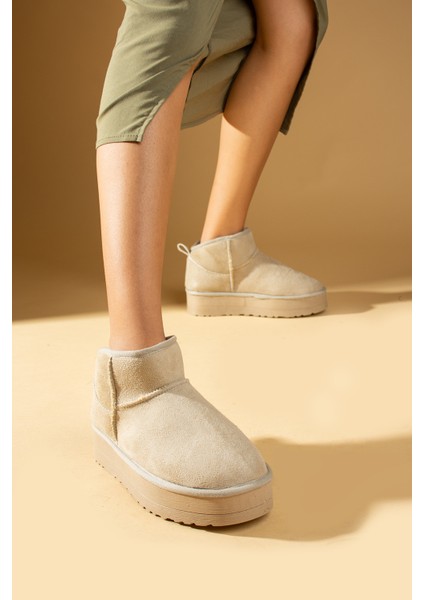 Içi Yünlü Bilekte Rahat Kalıp Kalın Taban Mini Kadın Bot 007-1999-23NUBUK fiyatları