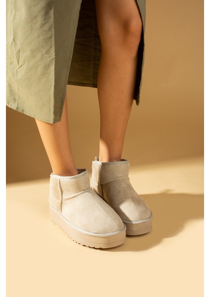 Içi Yünlü Bilekte Rahat Kalıp Kalın Taban Mini Kadın Bot 007-1999-23NUBUK modelleri