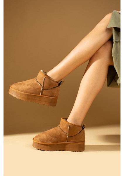 Içi Yünlü Bilekte Rahat Kalıp Kalın Taban Mini Kadın Bot 007-1999-23NUBUK modelleri