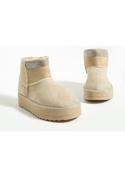Parlak Taşlı Içi Peluş Kalın Taban Mini Kadın Bot & Bootie 007-1995-23SÜET
