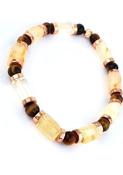 Sitrin Hematit ve Kaplan Gözü Taşlı Tasarım El Işi Doğal Taş Bileklik