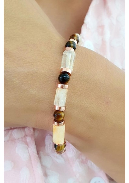 Sitrin Hematit ve Kaplan Gözü Taşlı Tasarım El Işi Doğal Taş Bileklik fiyatları