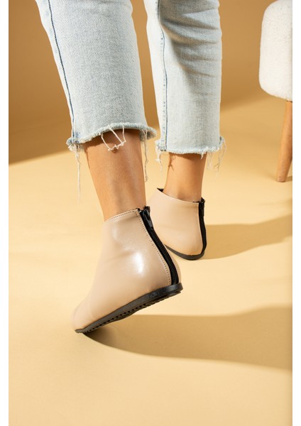 Ince Taban Çarık Görünümlü Fermuarlı Kadın Bot&bootie 53-1300-23CILT