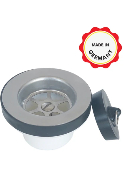 Lavabo Evye Gider Süzgeci, Alman Kalitesi, Tapalı, 70 mm Çapında Paslanmaz Çelik Delikli Süzgeç, 1 1/2'' Ölçüsünde Gider Bağlantılı Lavabo ve Evye Sifonlarına Uygun