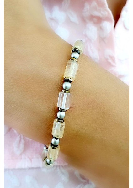 Sitrin Hematit ve Kuvars Taşlı Doğal Taş Bileklik