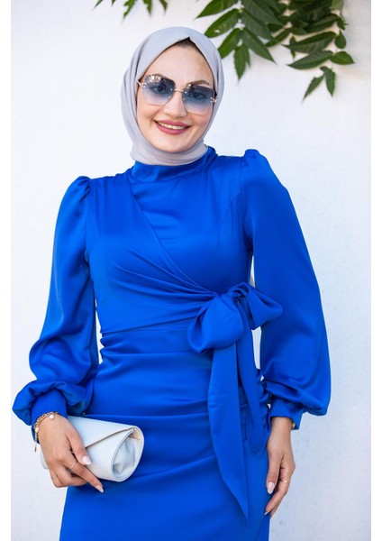 Nesy Kruvaze Robalı Saten Abiye-Sax fiyatları