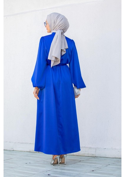 Jeny Saten Balon Kol Detaylı Abiye-Sax modelleri