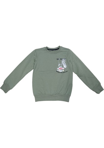 Erkek Çocuk Youth First Önü Arkası Yazı Resim Desenli Yeşil Renk Sweatshirt