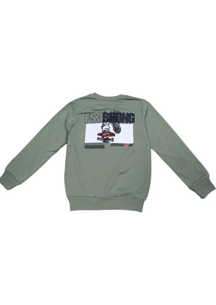 Erkek Çocuk Youth First Önü Arkası Yazı Resim Desenli Yeşil Renk Sweatshirt